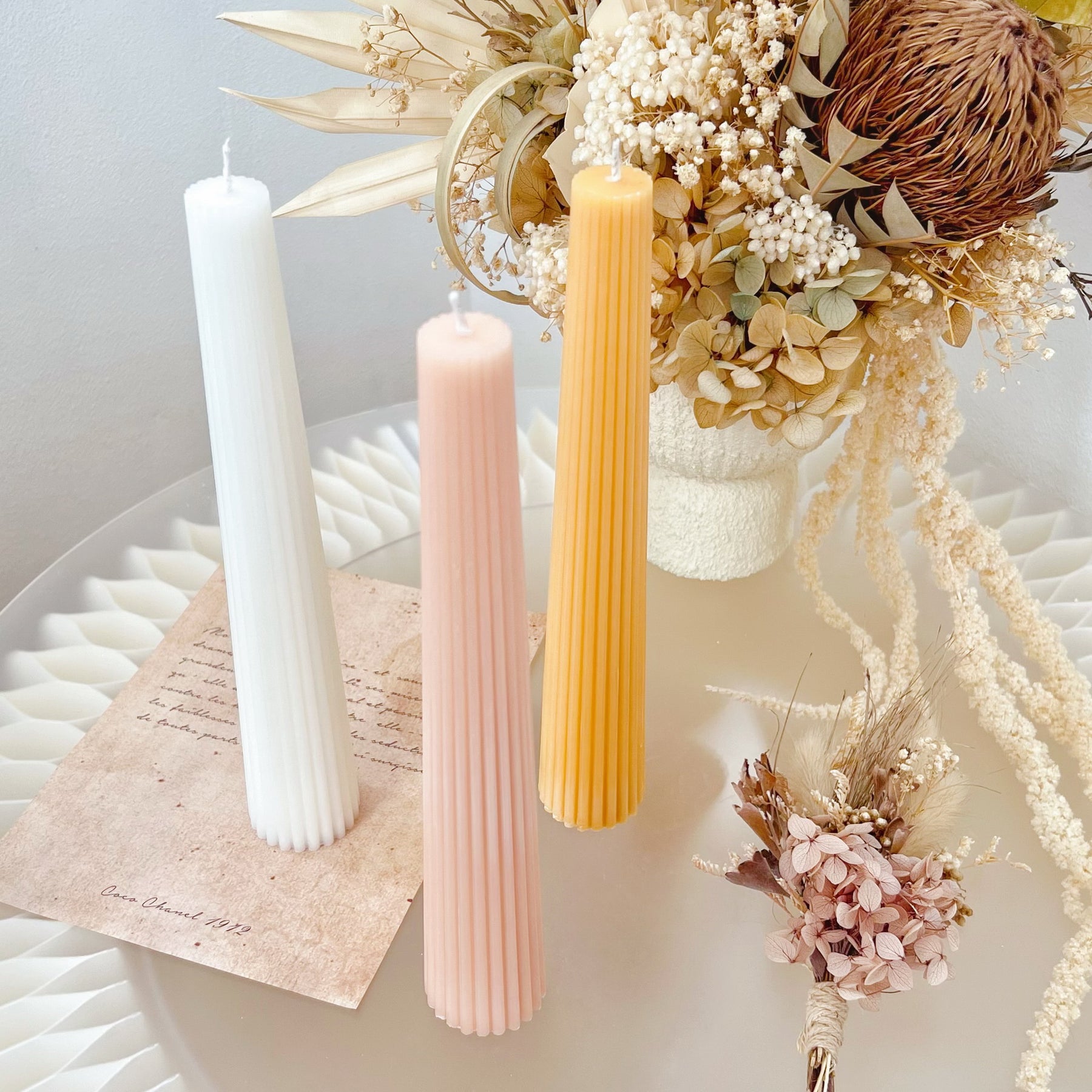Ribbed Column Dripless Dinner Candle - Unscented Taper Candle | LMJ Candles