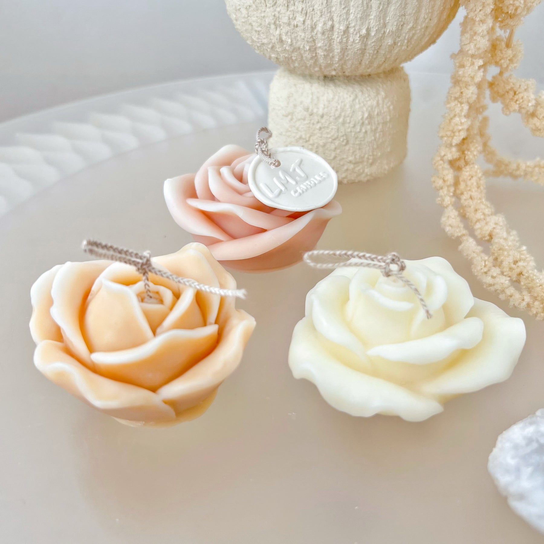 Set of 3 Rose Flower Scented Soy Candles - LMJ Candles