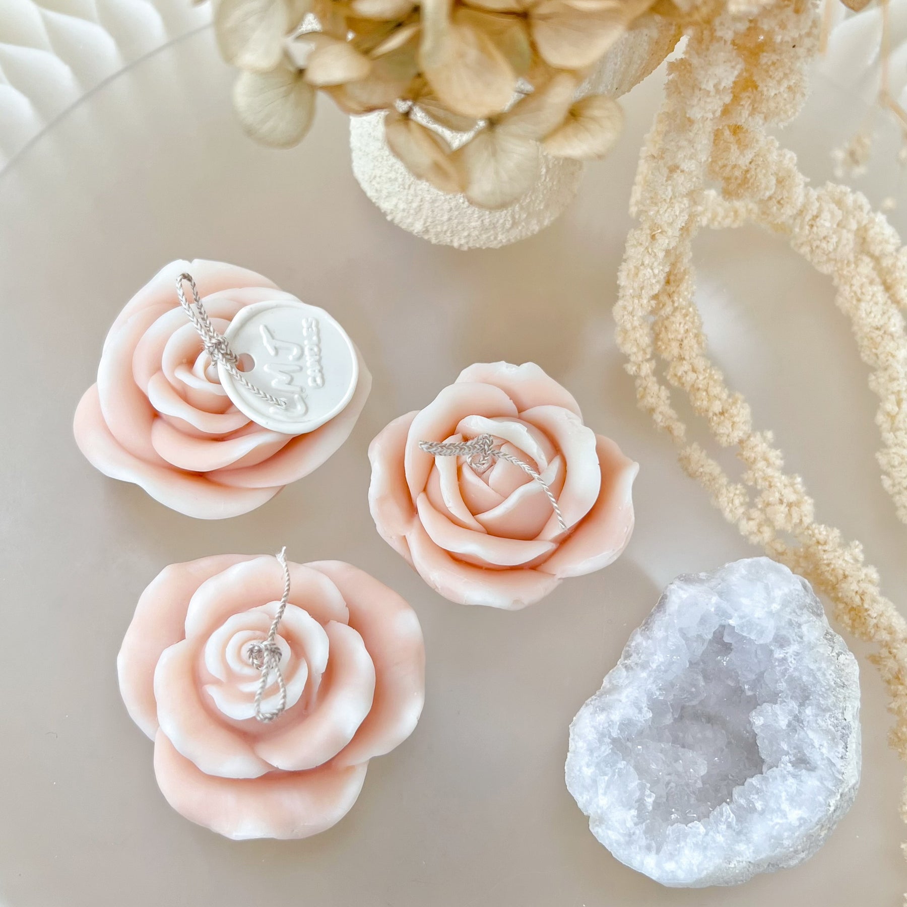 Set of 3 Rose Flower Scented Soy Candles - LMJ Candles