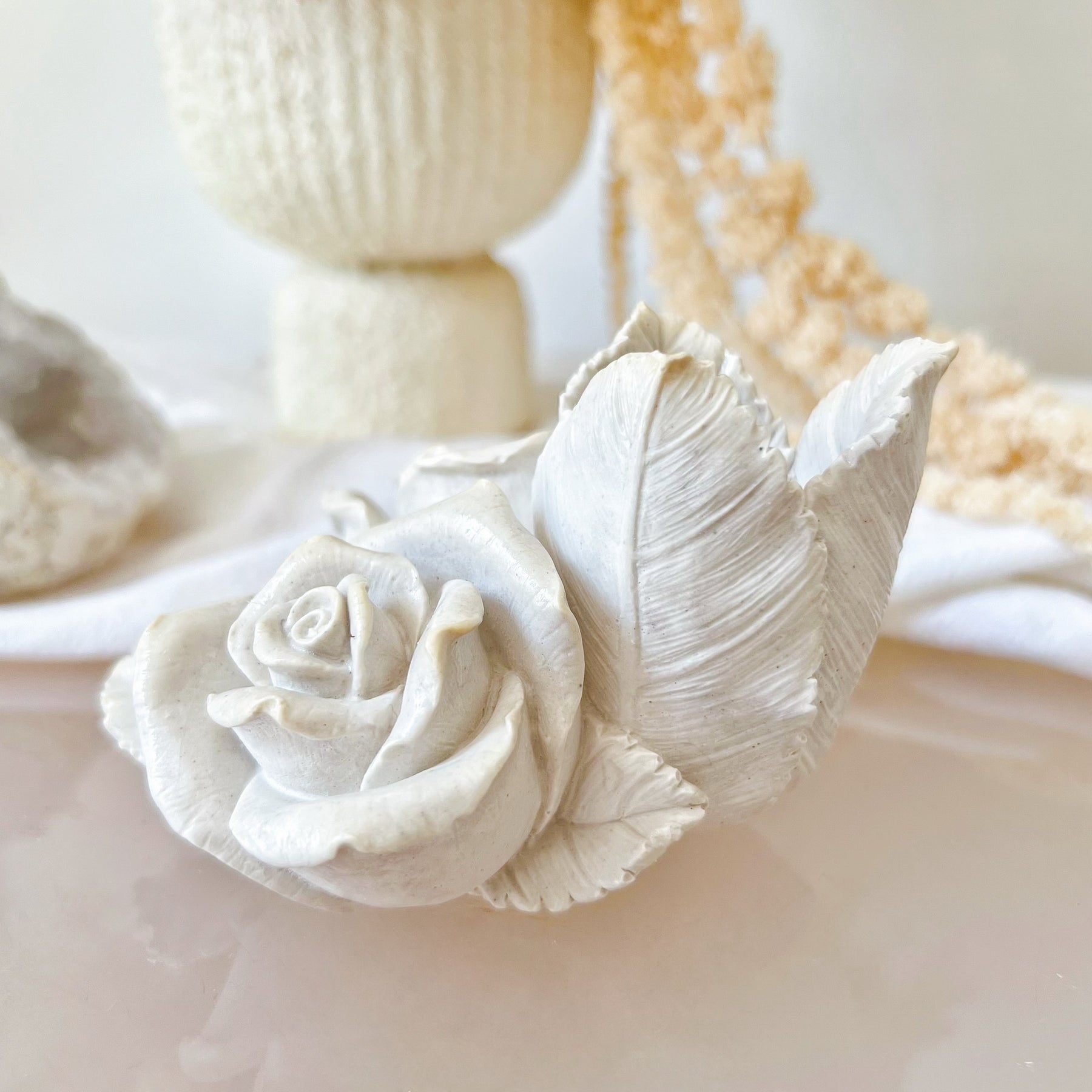 Handmade Rose Flower Taper Candle Holder - LMJ Candles