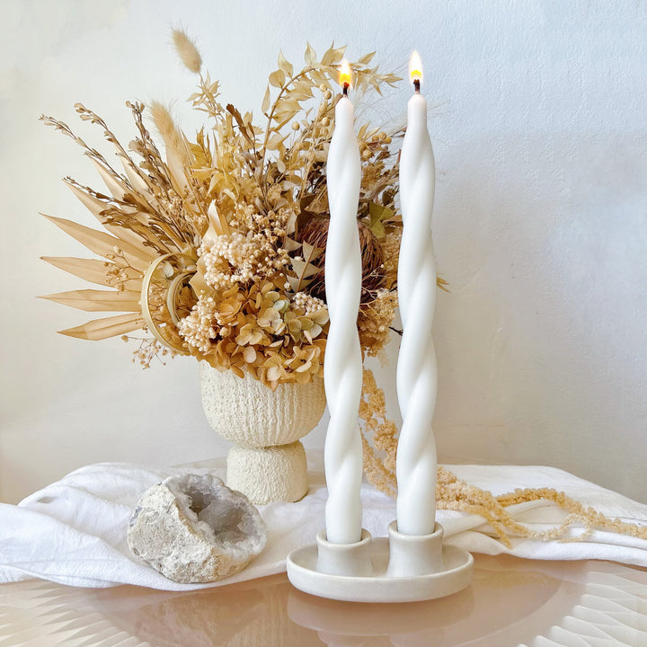 Tall Swirl Dinner Candle - Long Lasting Taper Candle and Candle Holder | LMJ Candles