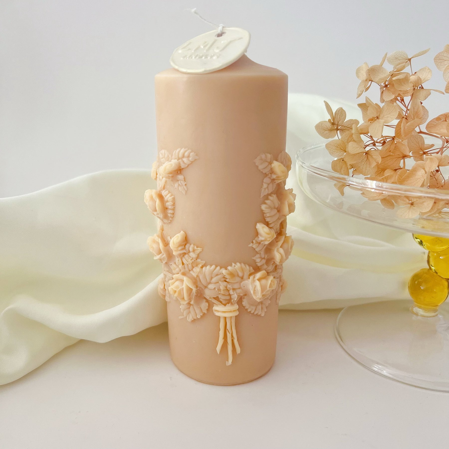 Flower Wreath Pillar Candle - Scented Soy Wax Candle | LMJ Candles