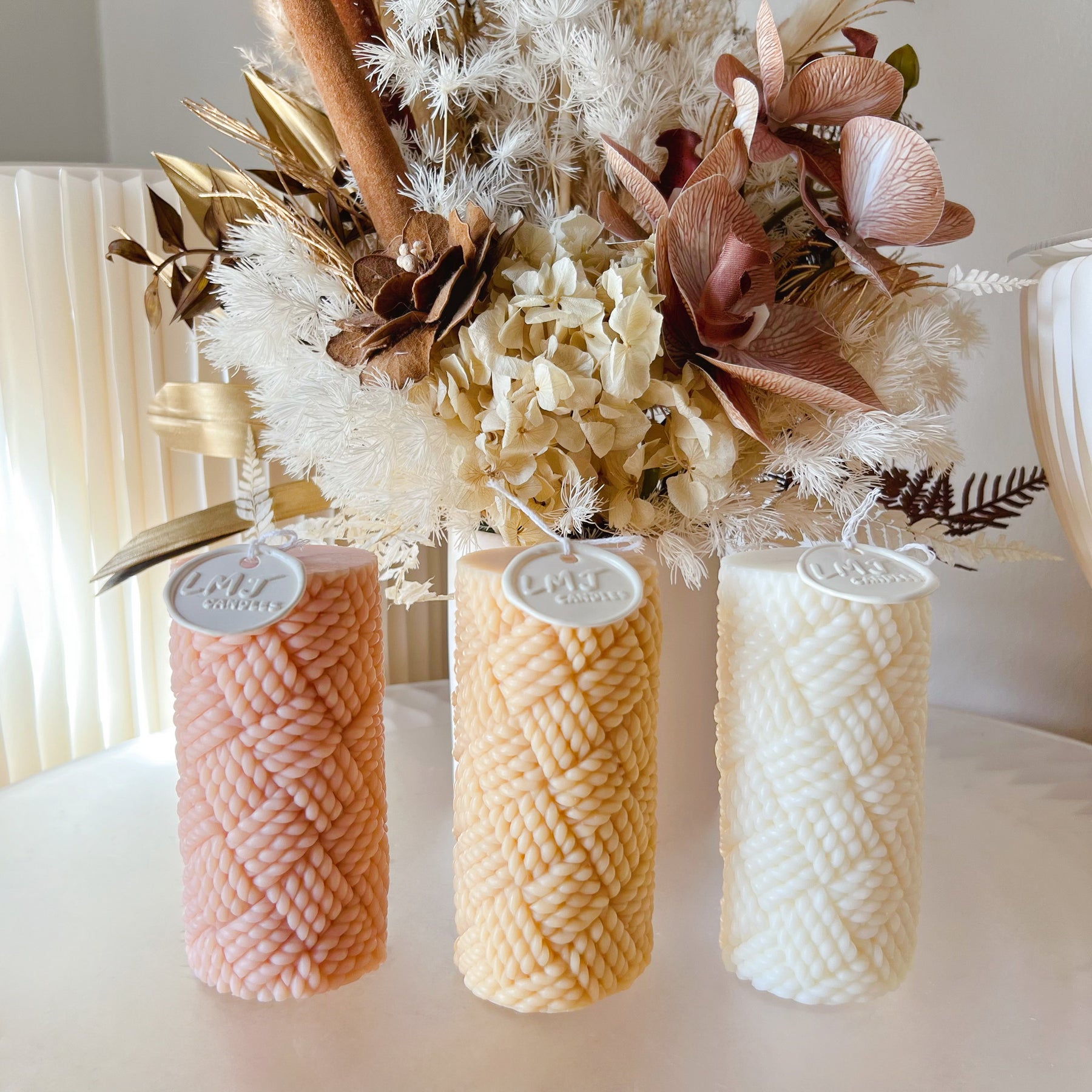 Handcrafted with Creativity: Knitted Scented Soy Ball Candle Pillar Candle | LMJ Candles