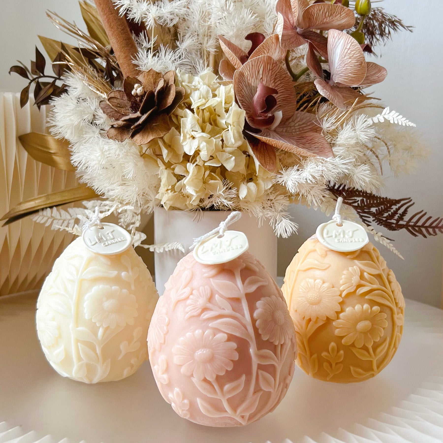 Carved Daisy Egg Scented Soy Candle - Easter Gift & Décor LMJ Candles