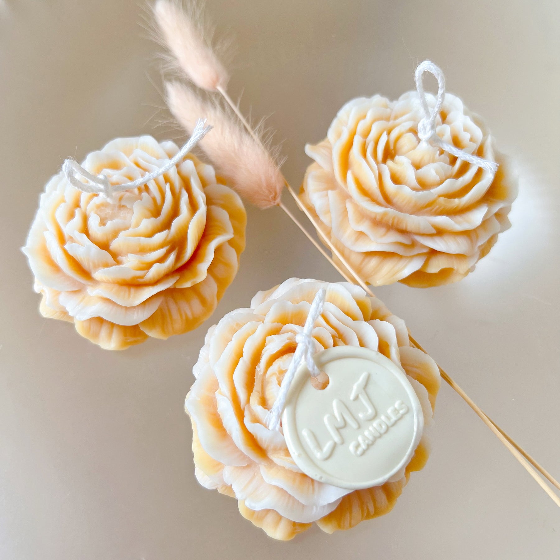 Australian Made Wedding Favours - Peony Flower Candle | LMJ Candles