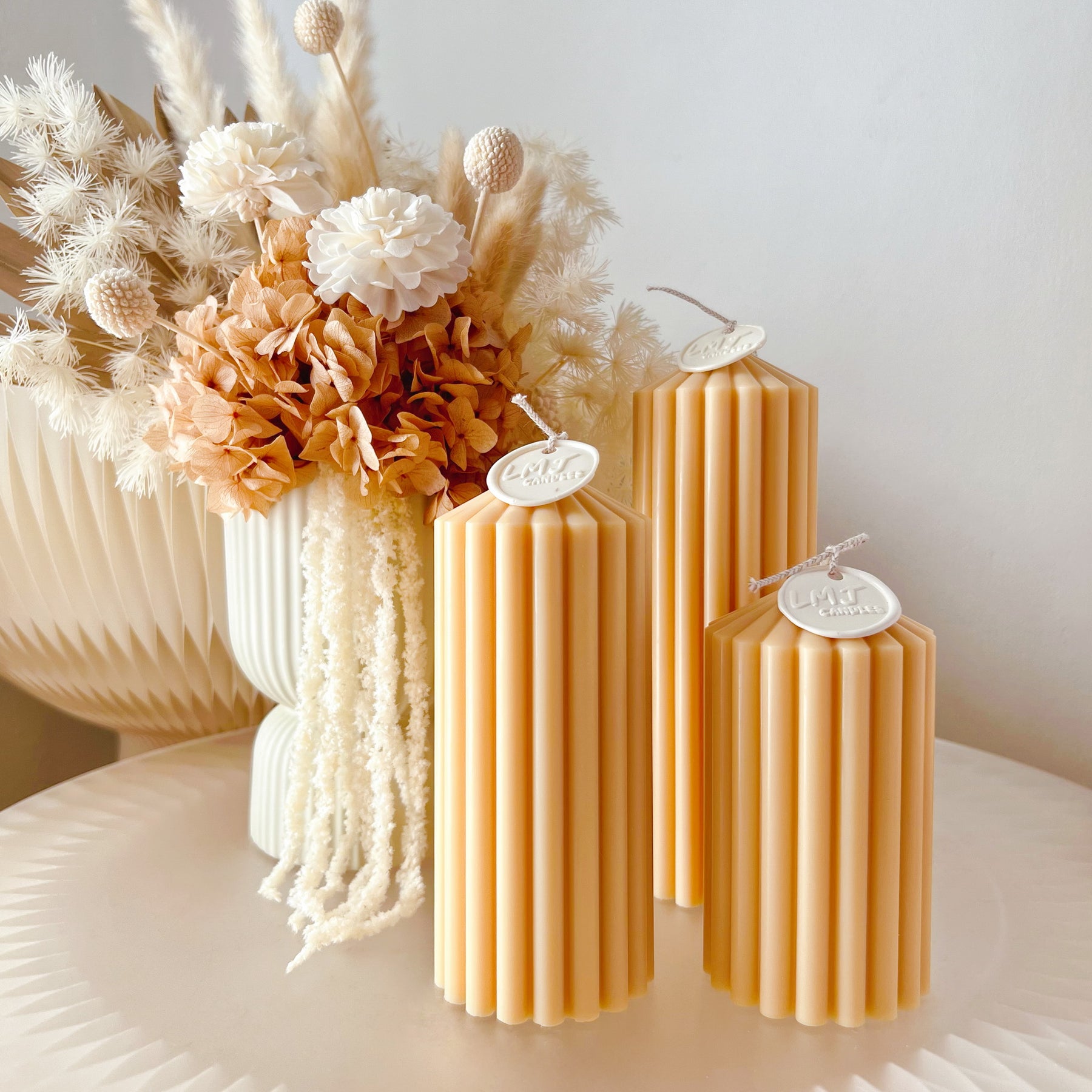 Ribbed Circus Scented Pillar Candle, Wedding Table Décor - LMJ Candles
