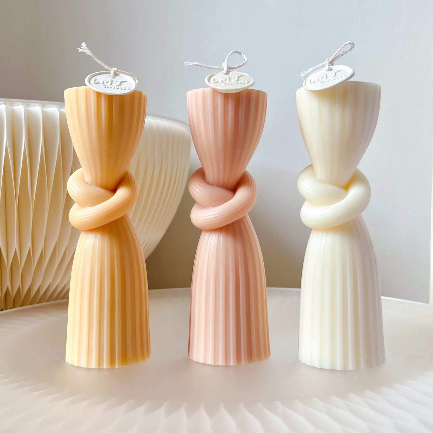 Ribbed Knot Scented Pillar Candle - Unique Home Décor | LMJ Candles