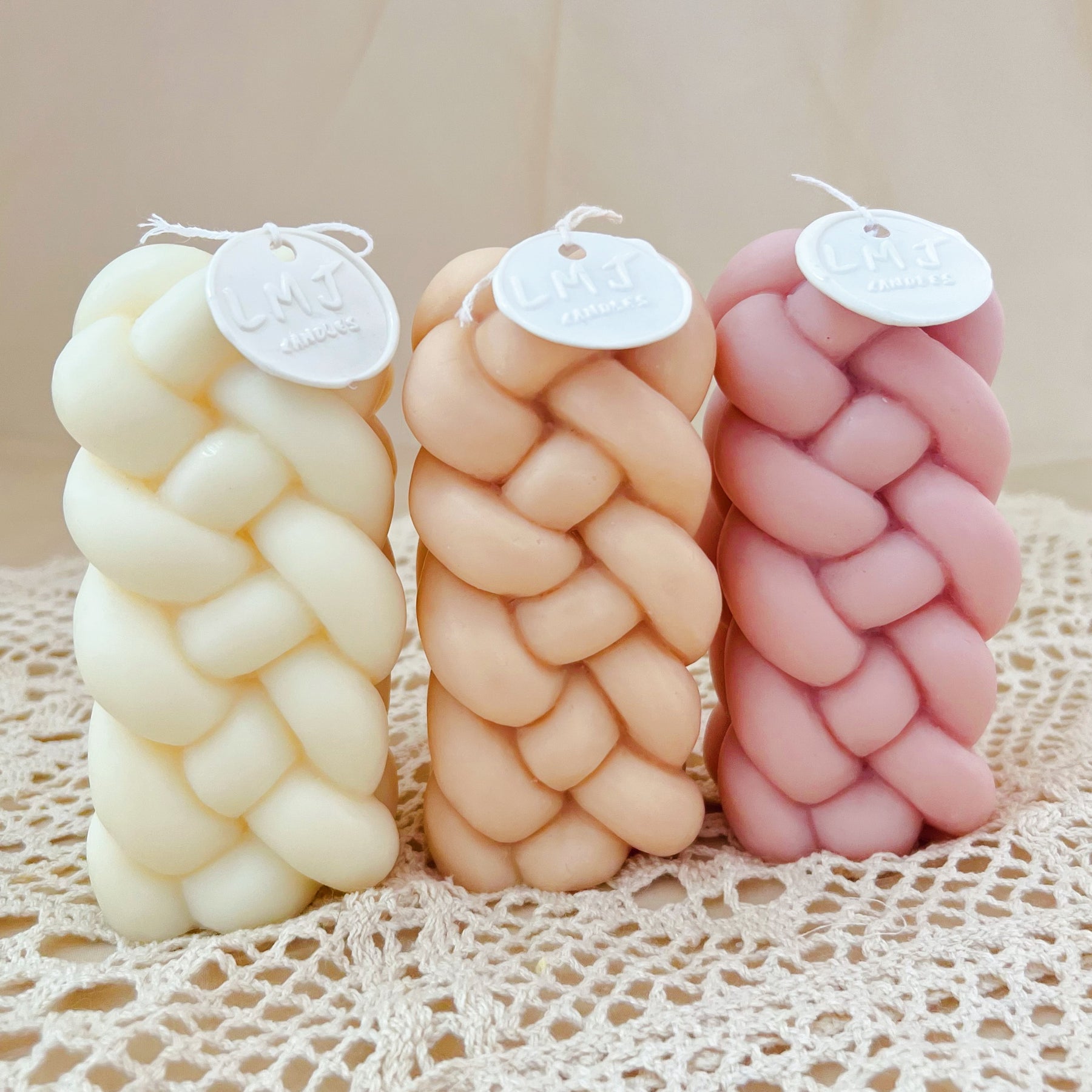 Braid Shaped Rope Twist Scented Soy Pillar Candle | LMJ Candle