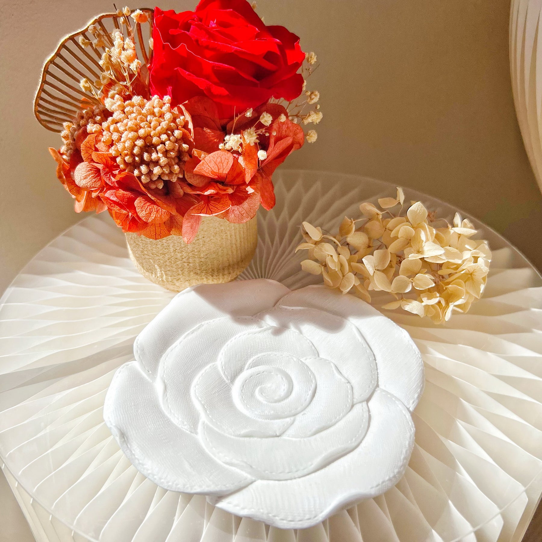Handcrafted Rose Blossom Decorative Tray | Trinket Dish - LMJ Candles